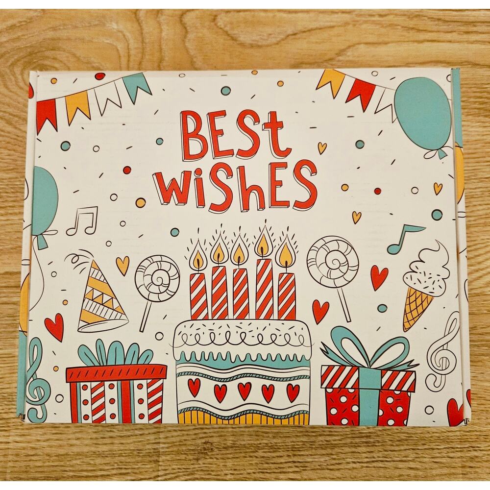 NEW Birthday Wishes Party Box 24 Large & Small Plates Cups Cutlery 2 Table Cover